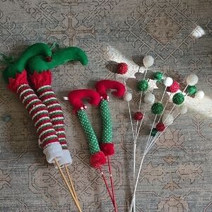 Festive Elf Leg and Pom Pom Decorations